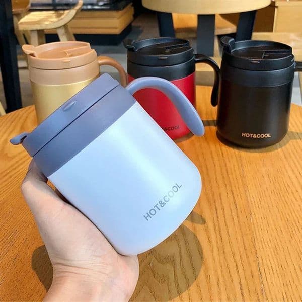 1pc 350ml500ml Stainless Steel Coffee Thermos g Cold and Thermal Water Bottle with Handgrip Office Vacuum Flask Tea Cup 250106 Y260515