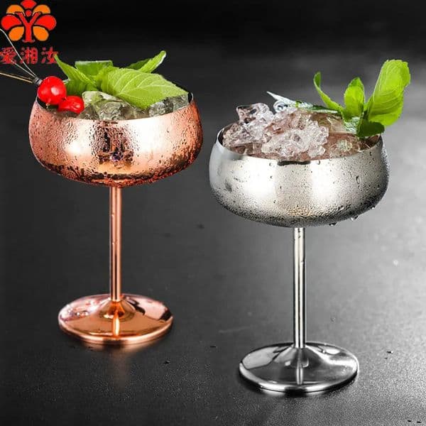 Aixiangru Wide Mouth Wine Glass Stainless Steel Cocktail Glasses Creative Metal Champagne Saucer Glass Bar Accessories Cup 450ml 241231