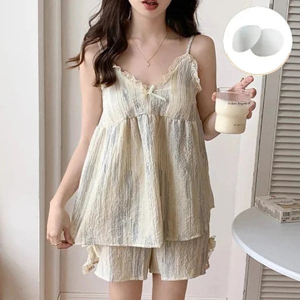 Sling Pajamas Womens Sleeveless Summer Homewear Tiedye With Chest Pad 250106BJ