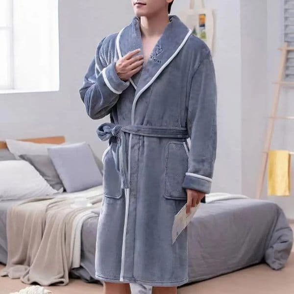 Trendy Nightgown Fleece Home Wear After Bathing Cardigan Men Bathrobe 250102BJ