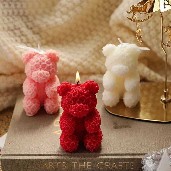 1 3D rose bear aromatherapy candle for home decoration cute scented candle photography prop holiday home decoration M250106