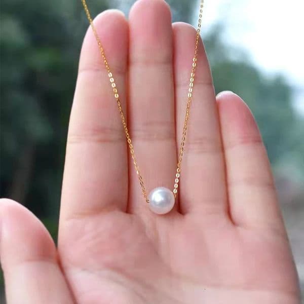 Real 18K Gold Necklace Natural Freshwater Pearl Pendant Pure AU750 O-Chain Fine Jewelry for Women Wedding Gift 250106