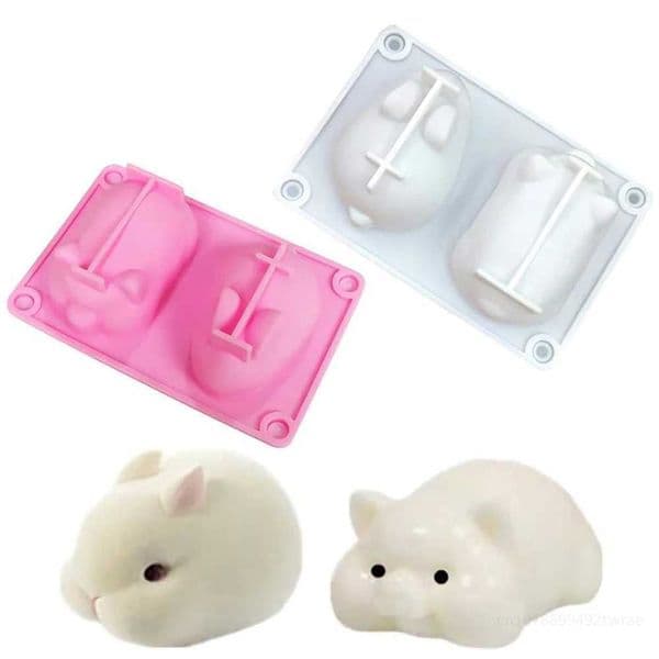 3D Rabbit Pig Silicone Mouse Cake Mold Rabbit Pig Baking Tray Dessert Mold Pudding Fruit Ice Cream Soap Candle Making Tool M250106