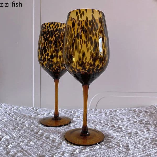 Creative Glass Whisky Cup Leopard Print Wine Glasses Water Cups Stemware Simple Restaurant Bar Drinkware Goblet Wine Accessories 250106