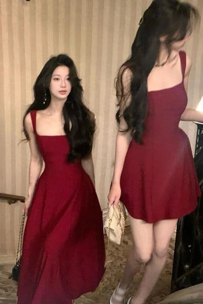Even Party Red Dres Casual Elegant Clothing Dress Korea Fashioon Summer 2024 Sleeveless Strap Mini Female 250103BANJIA