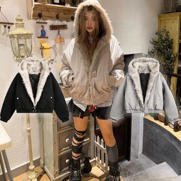 Y2K Winter Warm Clothing Men Women Retro Simple Plush Coat Sportswear Loose Leather Motorcycle Punk Fur Collar Jacket Couple 241227Z