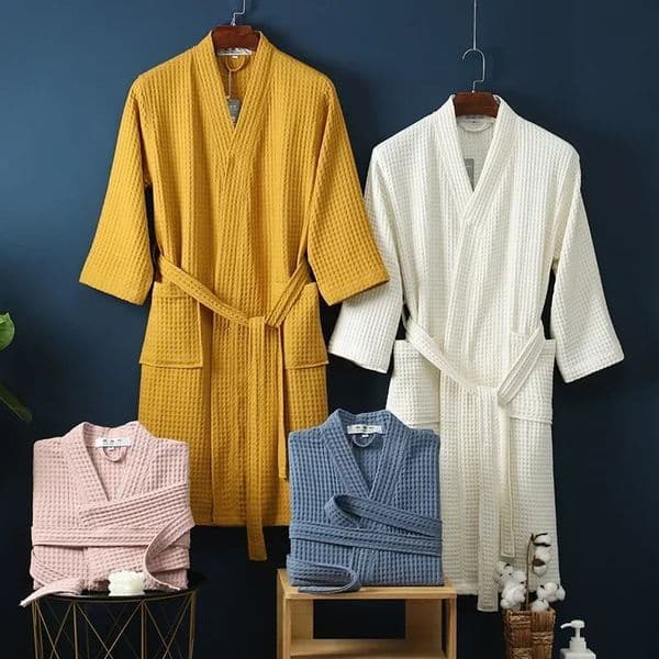 Cotton Terry Robe for Spring and Summer Thin Morning Robe Long Sleeve Waffle Bathrobe el Beauty Bath Towel for Couples 250102BJ