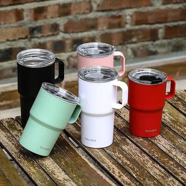 304 stainless steel water cup with handle tea cup with lid portable coffee cup plastic office cup shell 250106