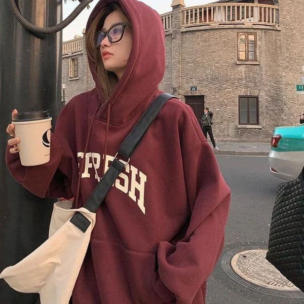 Rimocy Autumn Winter Printed Hoodie Women Korean FashionThicken Hooded Sweatshirts Woman Y2K Streetwear Loose Hoodies 250106