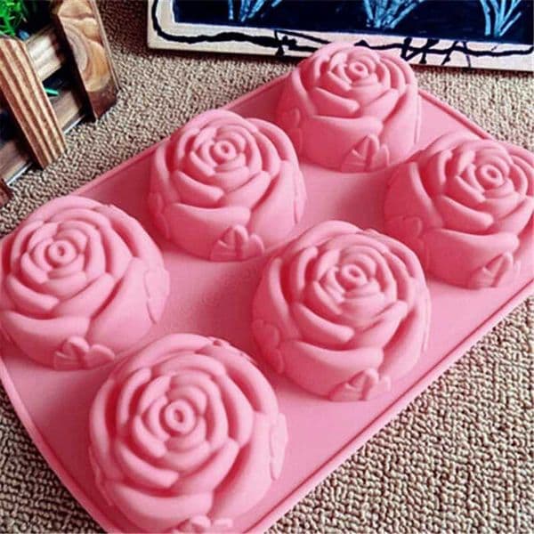 Silicone 6-hole rose cake ice cream chocolate mold soap 3D paper cupcake baking tray cake pan pancake mold M250106
