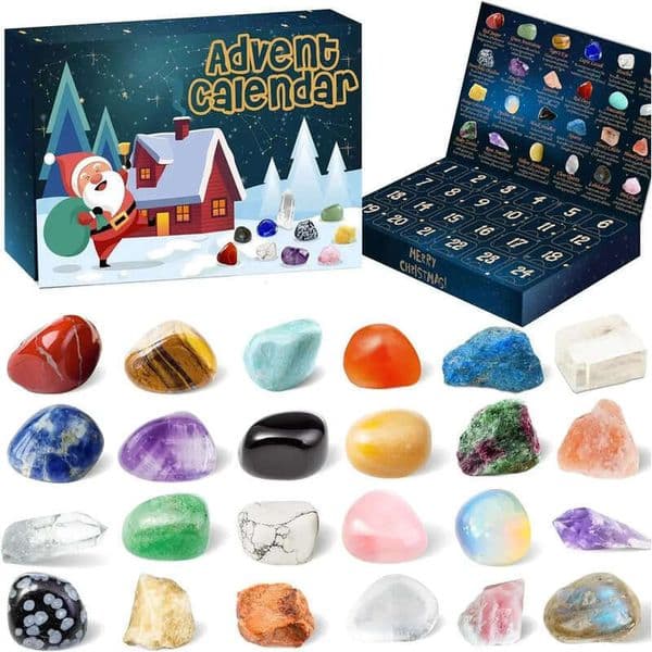 2026 New Wholesale Christmas Wholesale Advent Calendar Natural Crystal Gemstones Collection Box 24 Days Countdown Stone Gift For Kids 241023