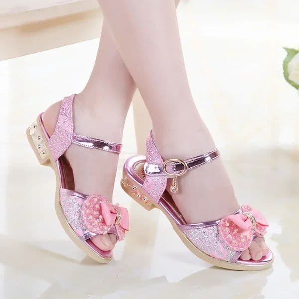 Girls Princess Shoes Summer Children High Heels Open-toe Party Wedding Toddlers Sandals Non-slip Kids Causal Sequins Beach Shoes 250106