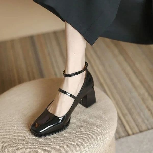 2024 Women Heels Mary Jane Shoes Woman Pumps Patent Leather High Heels Dress Shoes Wedding Shoes Spring Double Buckle 250106BJ