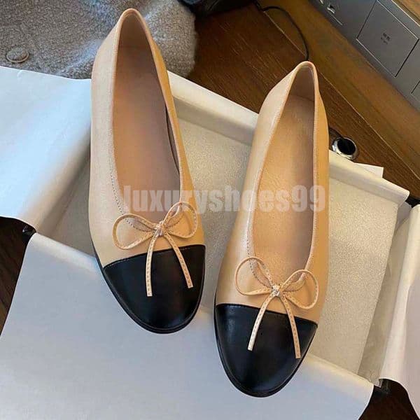 designer shoes Paris Brand designer Black Ballet Flats Shoes Women Spring Quilted Genuine Leather Slip on Ballerina Luxury Round Toe Ladies Dress Shoes HJ2G