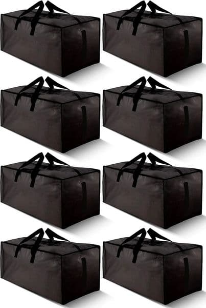 8 Pack Large Strong Moving Bags with Zippers Carrying Handles - Water-Resistant - Heavy Duty Storage Tote for Space Saving 250107