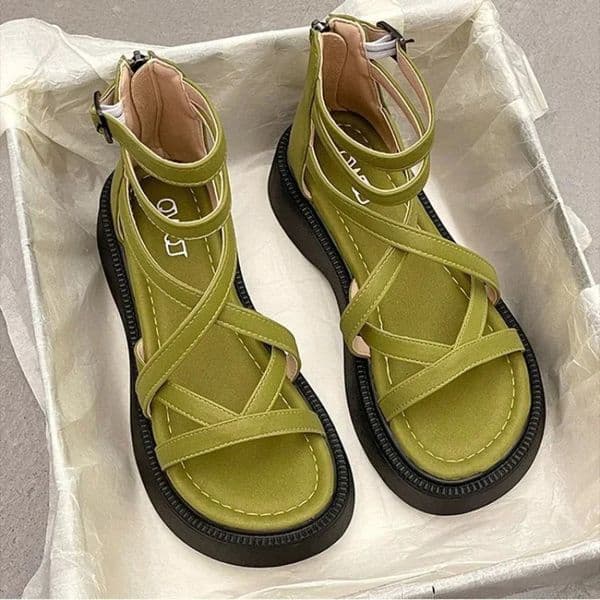 Thick Heel Women Sandals Womens Hollow Open Toe Shoes Fashion Casual Sandals Female Flat Roman Shoes Summer 250106BJ