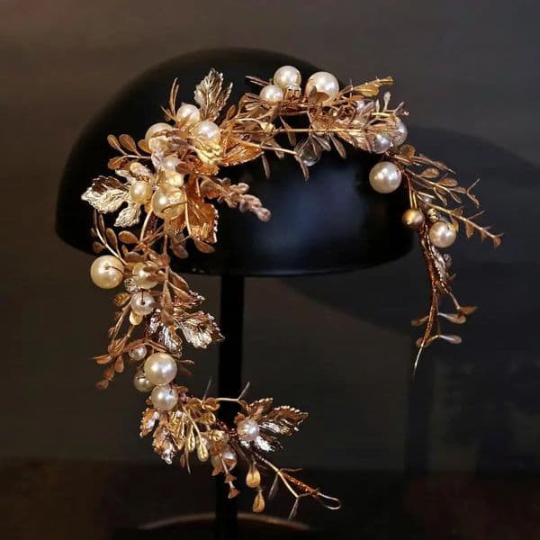 Wedding Hair Accessories Leaf Pearl Headband Gold Color Baroque Vintage Hairband For Bride Women Headpieces Crown Bridal Jewelry 250107