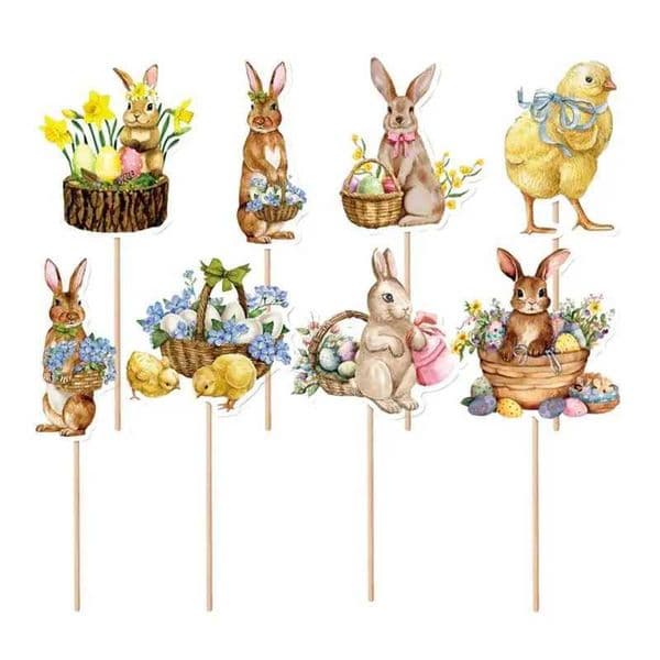 2024 easter decoration 8pcs Rabbit Cupcake Topper set Decors Spring Party Photo Wall Bunny Easter cupcake toppers Candy BoxXJ250107