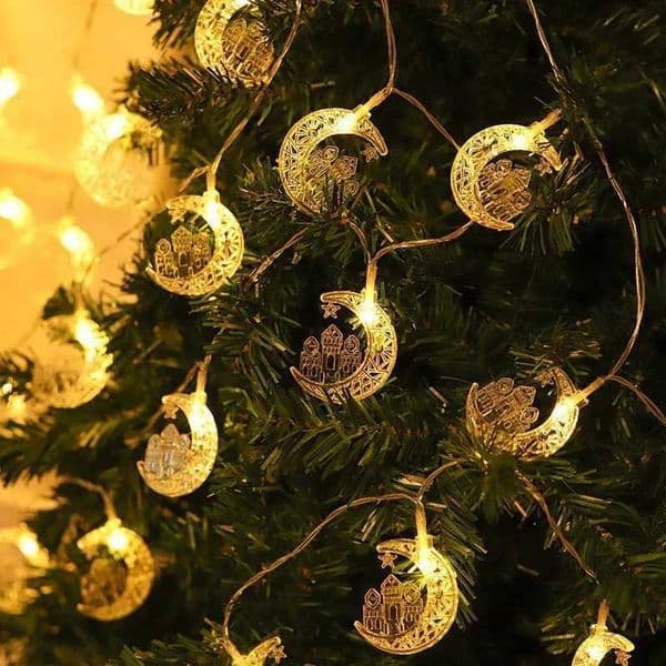 Eid Mubarak Moon Star LED Light String Islamic Muslim String Lights Supplies Kareem Ramadan Home Decor Eid Al-Fitr OrnamentXJ250107