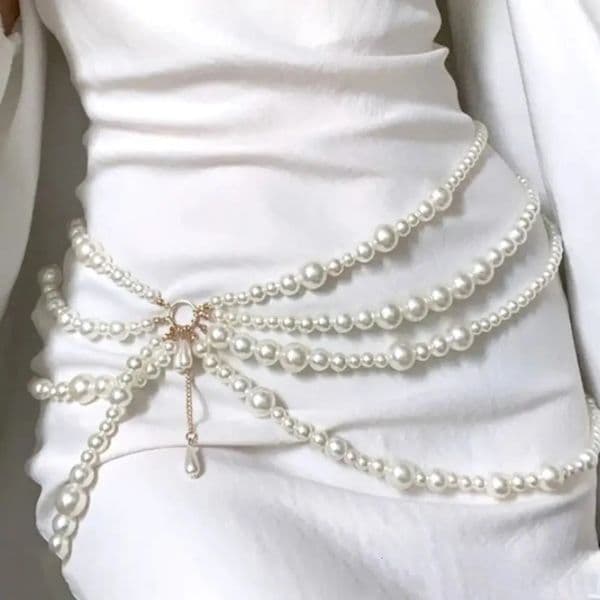 Y2K Jewelry Multilayer Pearl Waist Chain for Womens Fashion Retro Character Playing Body Accessories Party Accessorie Belts 250107