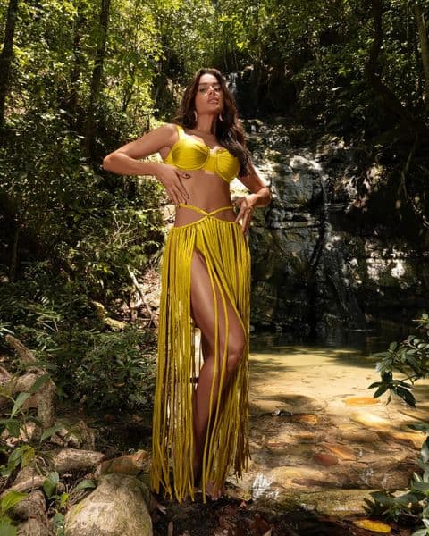 2024 Summer 3D Flower Bikini Set Fringed Skirt Women Sexy Three Pieces Bikini Ladies Push Up Beachwear Trend Holiday Female 250108