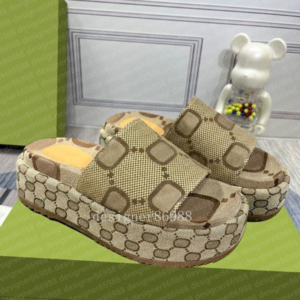 Designer Sandals slippers fashion slippers Sandals Platform sliders embroidered canvas Flat Mules Platform Embroidered Linen High Heel Sandal platform Shoes