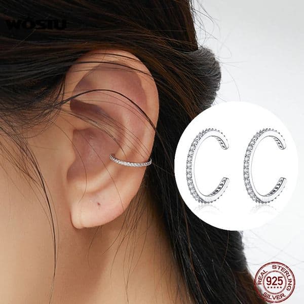 WOSTU 925 Sterling Silver Ear Cuff Clip Earrings Round Zircon Without Piercing Stack Earrings For Women Fashion Jewelry CQE842 250103