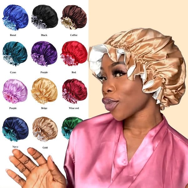 Women Satin Solid Sleeping Hat Night Sleep Cap Bathroom Accessories For Women Shower Caps Waterproof Sleeping Hair Bonnets Cap