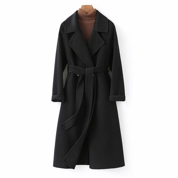 D5031 Double-faced wool coat mid-length slim fit autumn new high-end over-knee high-end wool coat for women