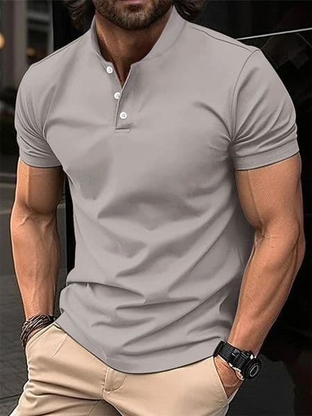 SpringSummer Mens Short Sleeved Neck Tshirt Solid Color Casual Polo Shirt Trendy Breathable Loose Top 250107ZBANJIA