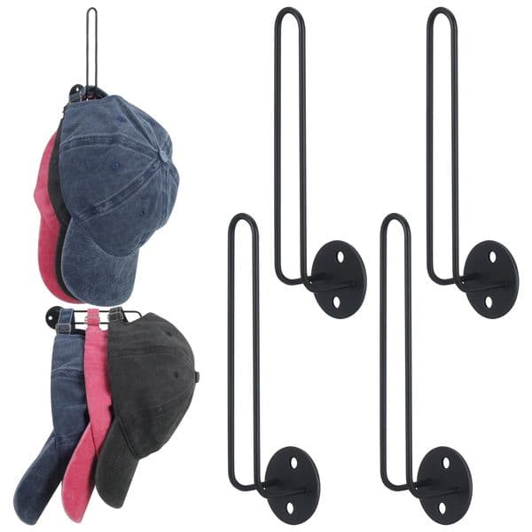 4PCS Hat Organizer for Baseball Caps Wall Mount Hat Rack Metal 5 Inches Space Saving Holds 40 Caps L Shaped Hat Hooks for Closet 250107
