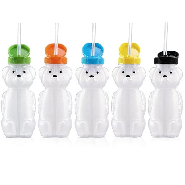 Honey Bear Straw Cups, Therapy Sippy Bottles for Speech and Feeding Training, Leak-Proof, Food-Grade, BPA Free, 8 oz, 2 Pack