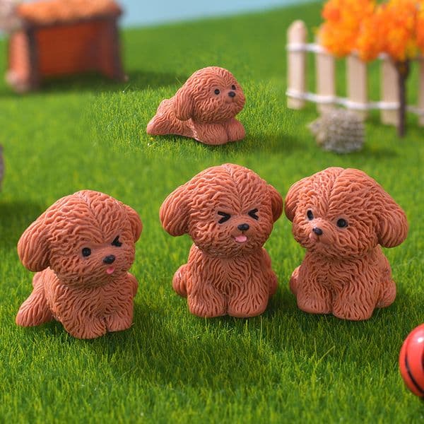 Figurine Miniature Cute Brown Teddy Puppy Dog Micro Landscape Ornaments for Home Decorations Kawaii Animal Desktop Decoration