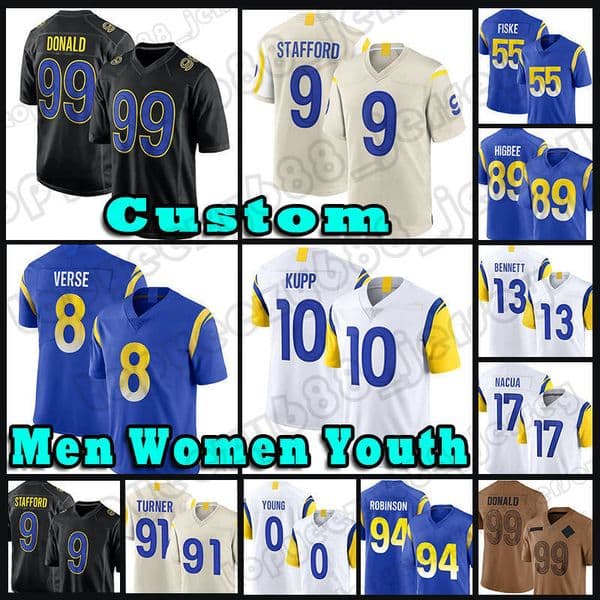 Puka Nacua Aaron Donald Football Jerseys Jared Verse Byron Young Matthew Stafford Kyren Williams Cooper Kupp Braden Fiske Jimmy Garoppolo Smith