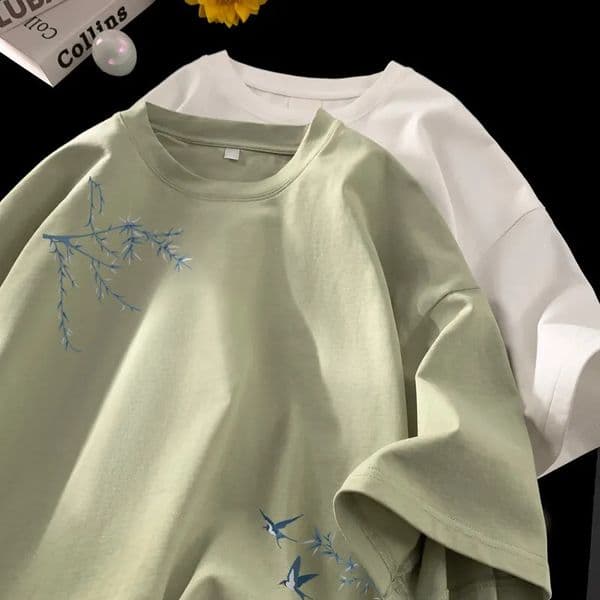 Mens Oversized T-shirts Fashion White 5XL Cotton T Shirt for Men Casual Summer Wear Bird Print Tee Shirts Men Clothing 250109