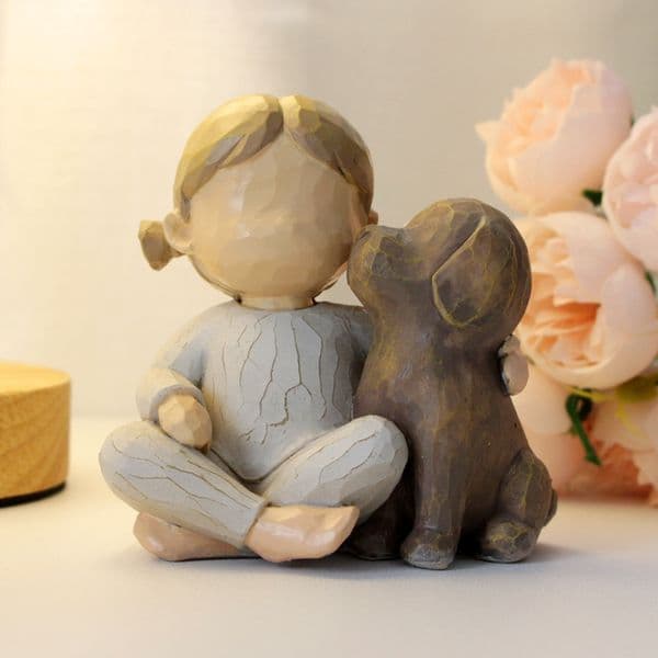 1 resin handicraft for a girl and dog statue, home and living room display rack decoration, cute little girl and puppy warm stat