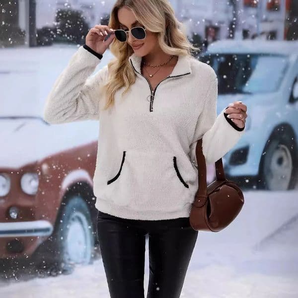 fashionable autumn and winter feminine temperament casual commuting warm mens half zipper long plush hoodie 250106