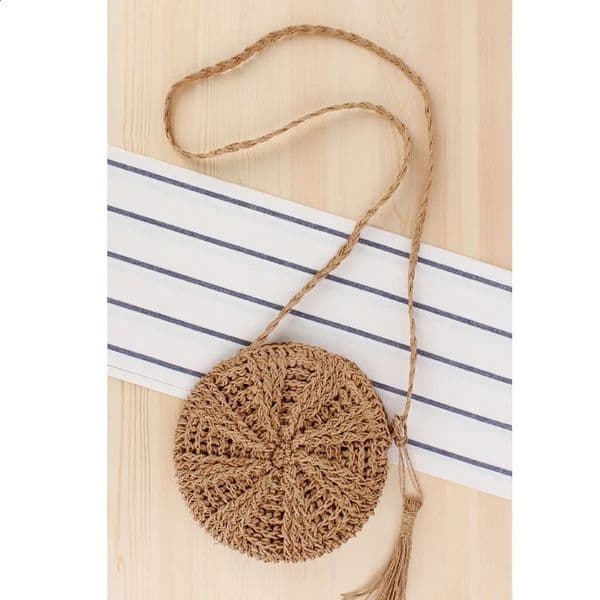 Rattan Woven Round Women Straw Bag Handbag Knit Summer Beach Woman Shoulder Messenger Tassel Khaki Beige Bags 250107zBANJIA
