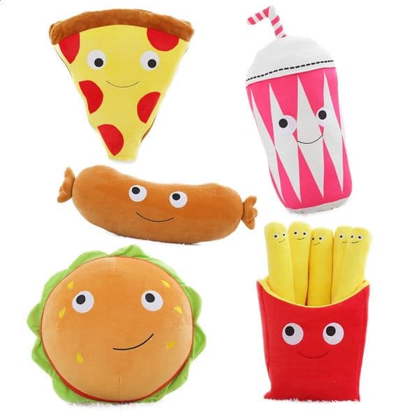 1pc Lovely Lifelike Food Plush Pillow Toys Soft Pizza Hamburger Fries Sausage Milk Tea Pillows Cushions Creative Gifts for Girls 250109