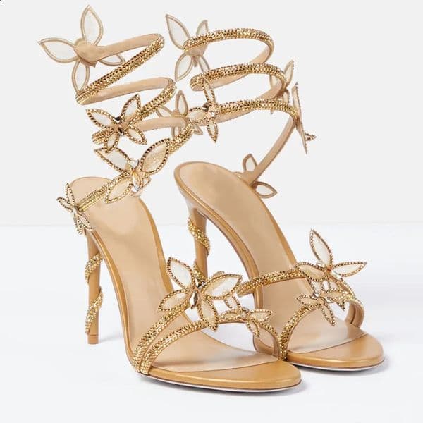 Crystal Embellished Butterfly Detail Women Sandals Sexy Coiled Strap High heels Gladiator Sandals Summer Party prom Shoes 250109