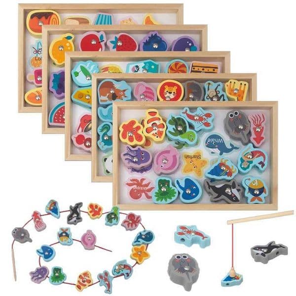 Childrens wooden fishing line game Montessori color recognition letter matching sensory toy fine car training educational toy W250113