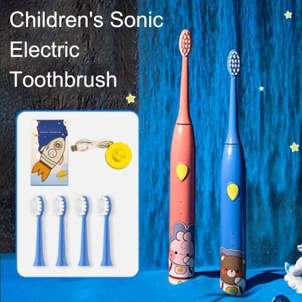 Sonic Electric 3 Modes With 4 Replace Brush Heads Kids cleaning teeth Cartoon Toothbrush Rechargeable for Children