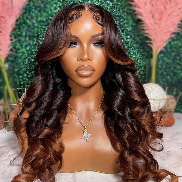 Peruvian Ombre Brown Body Wave 13x4 Lace Front Wigs Simulation Human Hair Pre Plucked 360 Lace Frontal Wigs for Women Natural Hairline with Baby Hair 180%