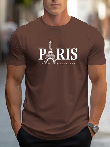 Summer Mens T Shirt Short Sleeve Paris Pattern Print Casual O-Neck Oversized Pullover Fashion Streetwear Male Clothing T-Shirts X2501131