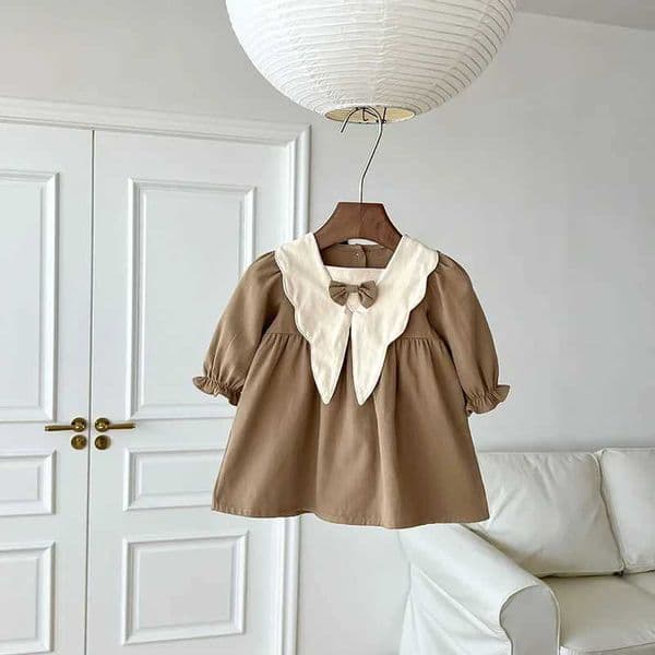 2026 New perfume Autumn cologne New Korean Preppy Style Girl A Line Dress Vintage Children Outwear Dresses With Bow Designer