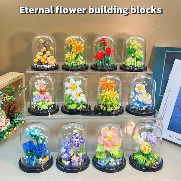 Flower Bouquet Bonsai Rose Sunflower Dust Cover Micro Building Blocks Plant Bricks Home Decoration Toys Birthday Gifts For Girls W250114