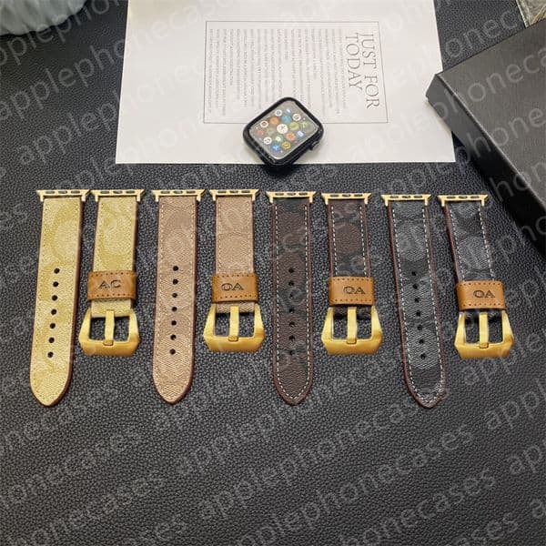 Designer Apple Watch Band For applewatch series 10 9 8 7 6 5 SE Ultra iwatch bands 38 40 41 42 44 45 46 49 mm s10 Gold Link Watch Strap Wristband Fashion Leather Watchbands