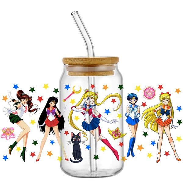 16OZ Cartoon character Sailor Moon pattern UV DTF Cup Wrap Transfer Waterproof Stickers To Apply Cup Wrap