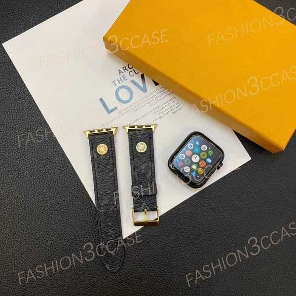 Fashion Designer Watchbands Straps for Apple Watch 8 7 6 5 4 3 2 SE Straps Replacement watchband Leather Bands iWatch Series 49 45 44 mm 41mm 42 38mm Golden strap