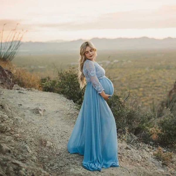 Womens lace patchwork maternity photography trailer long sleeved dress for Photosoot pregnancy night W250113